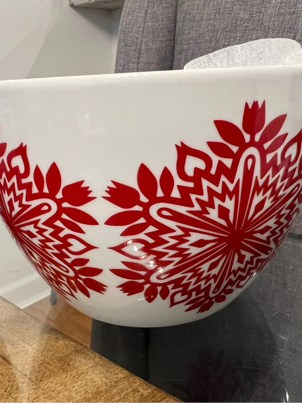 Crate & Barrel Nordic 3 Nesting Bowls Red White snowflake floral